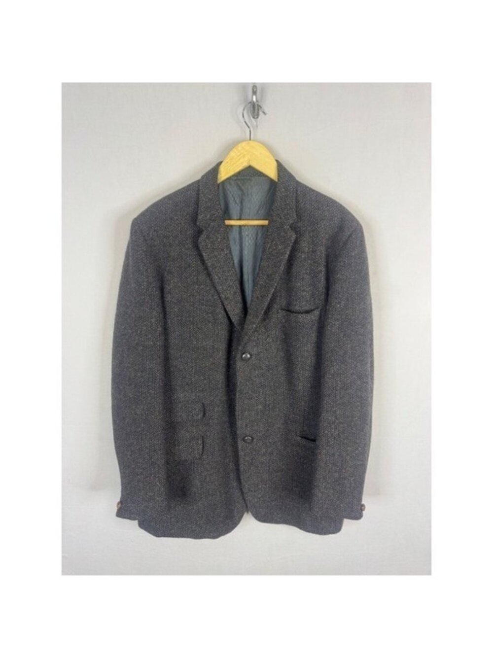 Harris Tweed Mens 42R Wool Blazer Brown Herringbone 3 Button Sport Coat Vintage